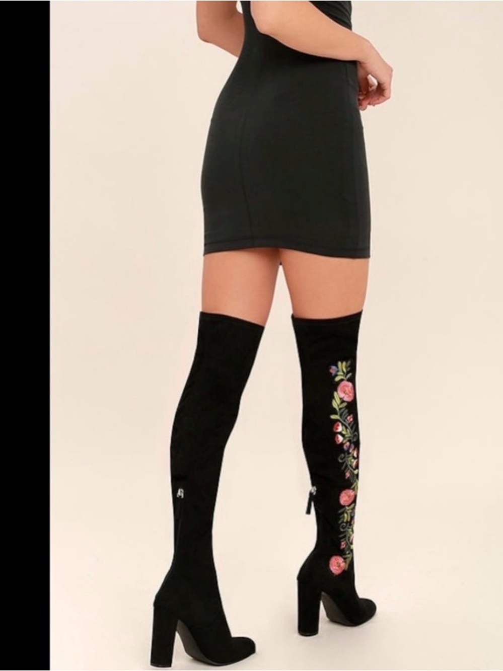 Embellished Black Over-the-Knee Heeled Boots